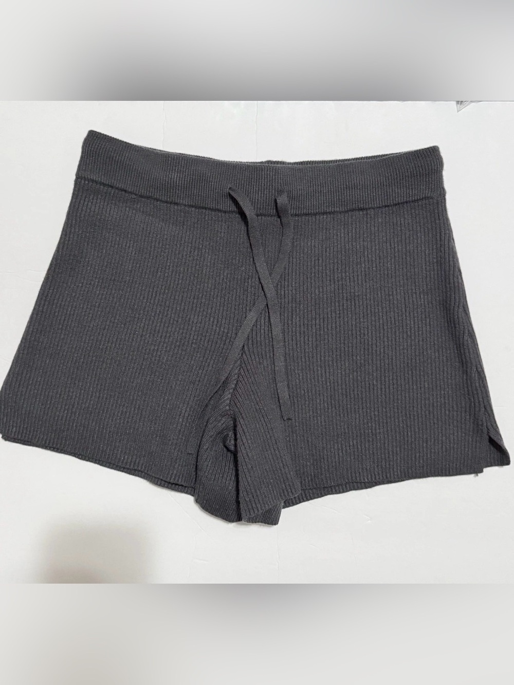 Women's Ribbed Drawstring Shorts - Charcoal